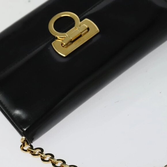 Salvatore Ferragamo Gancini Chain Bag Patent Leather Black Gold - Picture 6 of 15